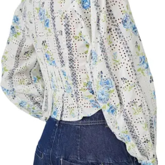 Free People - Floral Blossom Eyelet Blouse - White and Blue - Picture 3 of 8